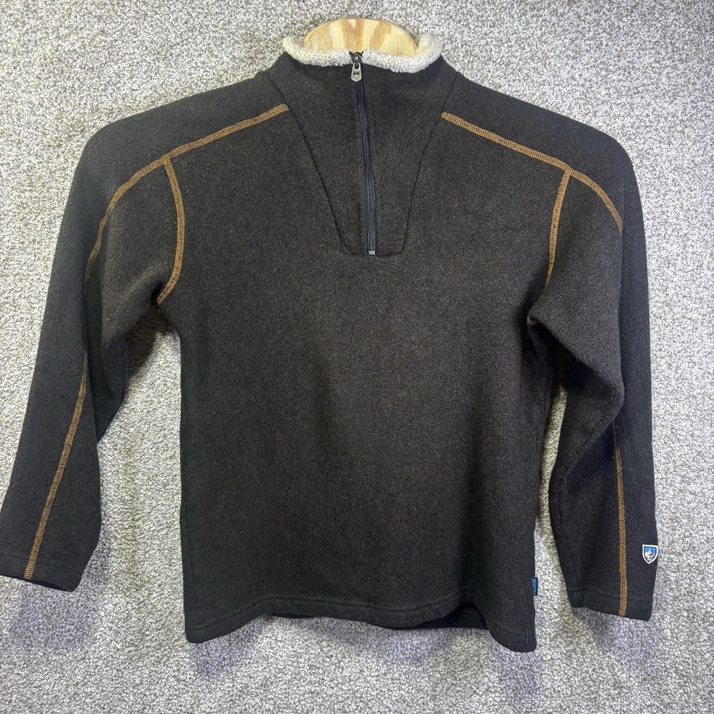 Kuhl Alfpaca Sweater Mens Large Brown 1/4 Zip Mock Neck Fleece Lined Pullover
